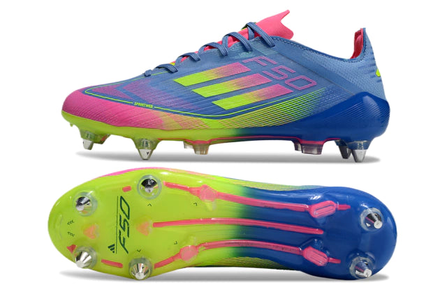 Chuteira Adidas F50 X Campo SG - Azul/Verde/Rosa