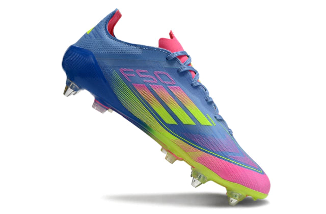 Chuteira Adidas F50 X Campo SG - Azul/Verde/Rosa