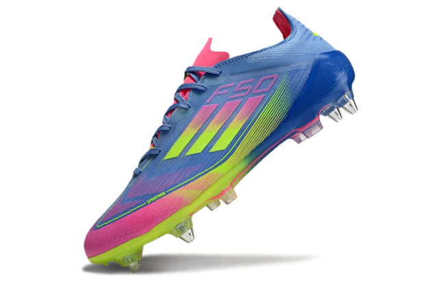 Chuteira Adidas F50 X Campo SG - Azul/Verde/Rosa
