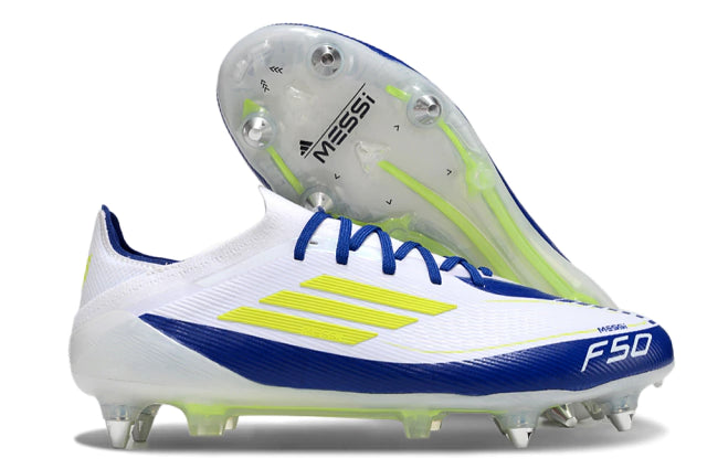 Chuteira Adidas F50 X Campo SG - Branco/Azul/Verde