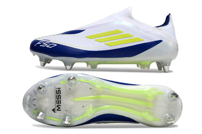 Chuteira Adidas F50 X Laceless Campo SG - Branco/Azul/Verde