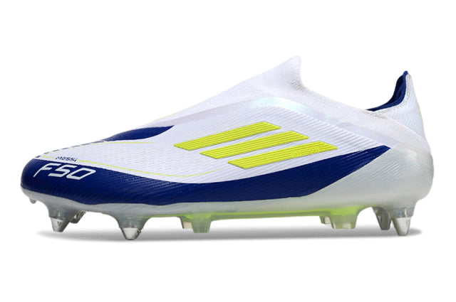 Chuteira Adidas F50 X Laceless Campo SG - Branco/Azul/Verde