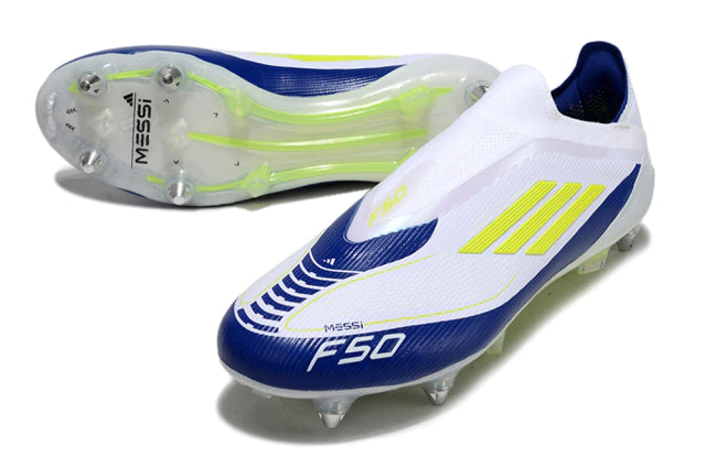 Chuteira Adidas F50 X Laceless Campo SG - Branco/Azul/Verde
