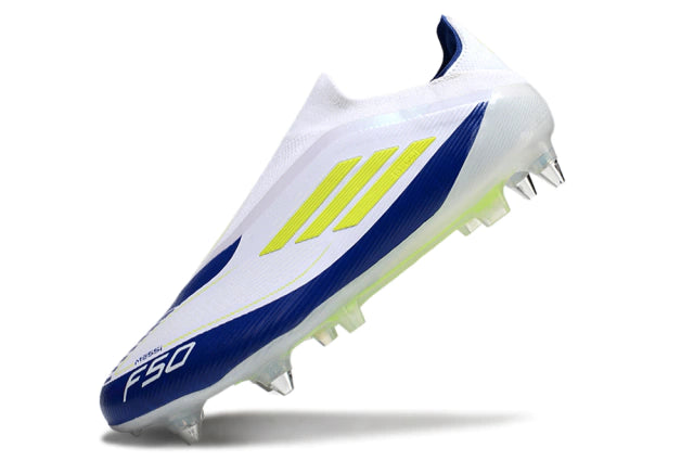 Chuteira Adidas F50 X Laceless Campo SG - Branco/Azul/Verde