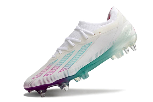 Chuteira Adidas X CrazyFast.1 SG - Branco/Azul/Rosa