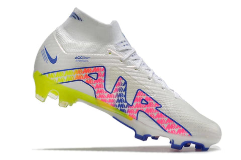 Chuteira Nike Air Zoom Mercurial Superfly 9 Elite - Branco/Azul/Amarelo