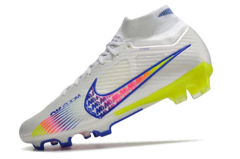 Chuteira Nike Air Zoom Mercurial Superfly 9 Elite - Branco/Azul/Amarelo