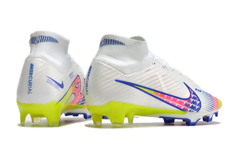 Chuteira Nike Air Zoom Mercurial Superfly 9 Elite - Branco/Azul/Amarelo
