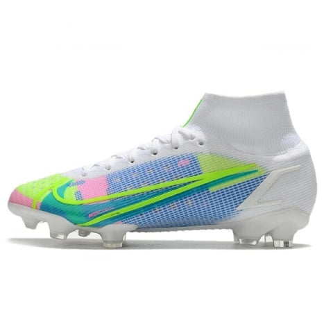 Chuteira Nike Mercurial Superfly 8 Elite Campo FG - Branco/Rosa/Azul